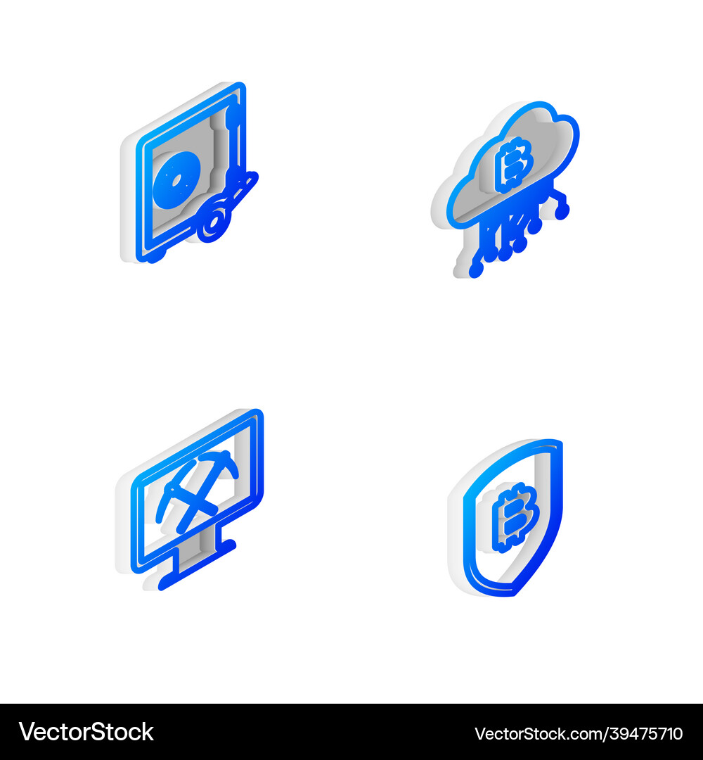 Set isometric line cryptocurrency cloud mining Vector Image