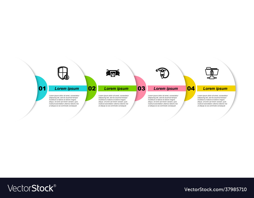 Set line shield security with lock computer api vector image Set line shield security with lock computer api
