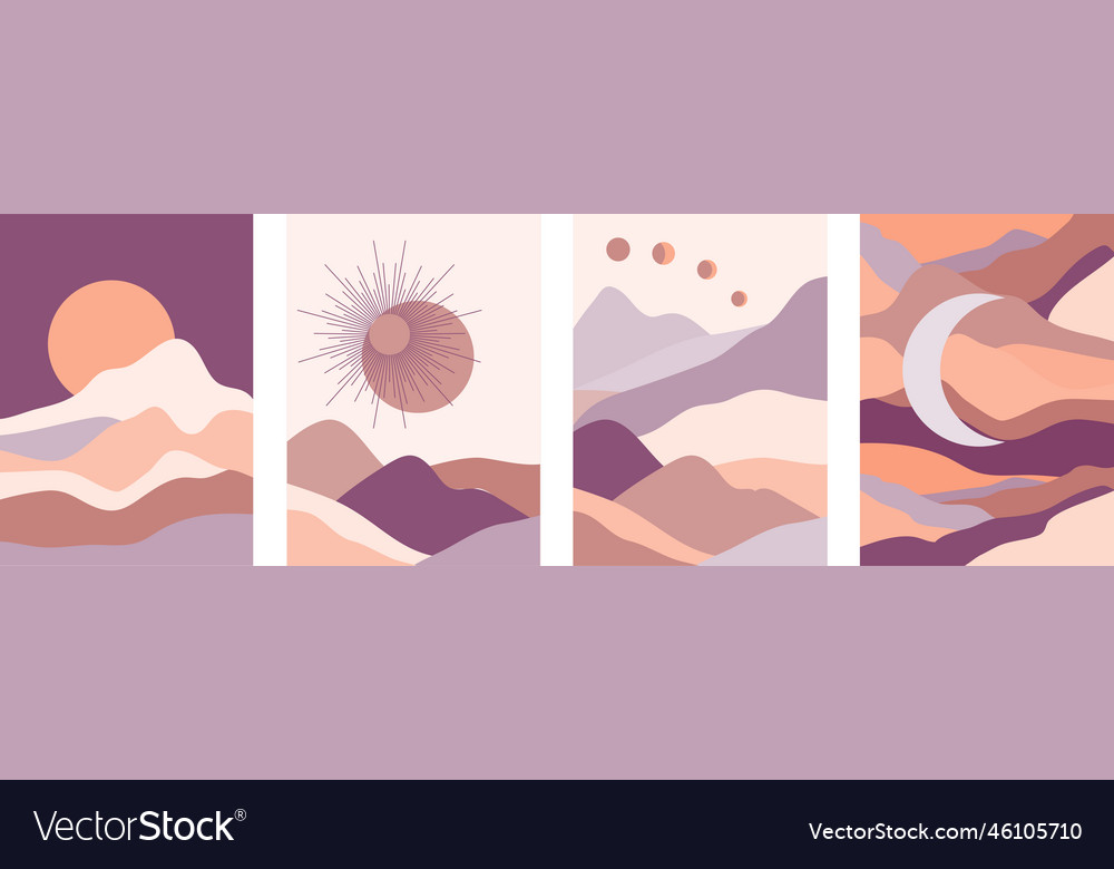 Set of abstract contemporary landscape posters Vector Image