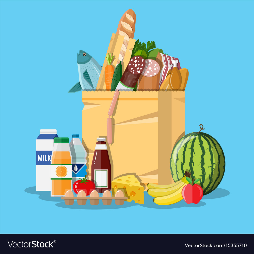 Shopping Bag with Fruits and Groceries