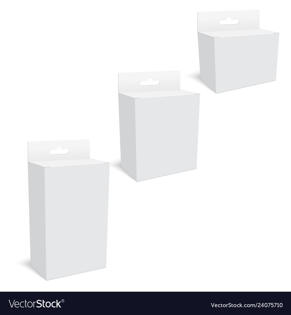 Weiße Produkt-Paket-Box mit hängen Slot-Mock up vector image Weiße Produkt-Paket-Box mit hängen Slot-Mock up