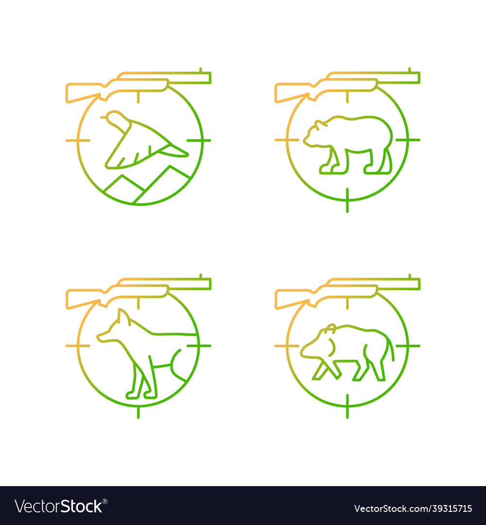Big and small game hunting gradient linear icons vector image Big and small game hunting gradient linear icons
