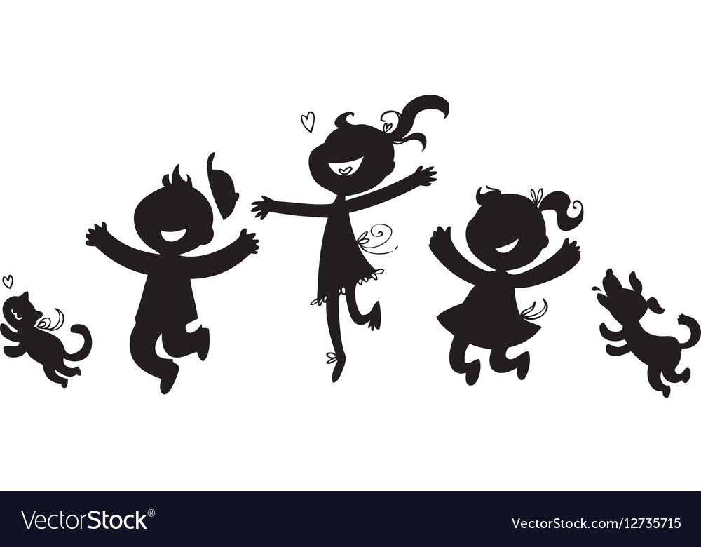 Download Black silhouettes of happy children Royalty Free Vector