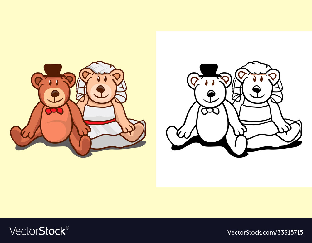 Cartoon teddy bear wedding couple