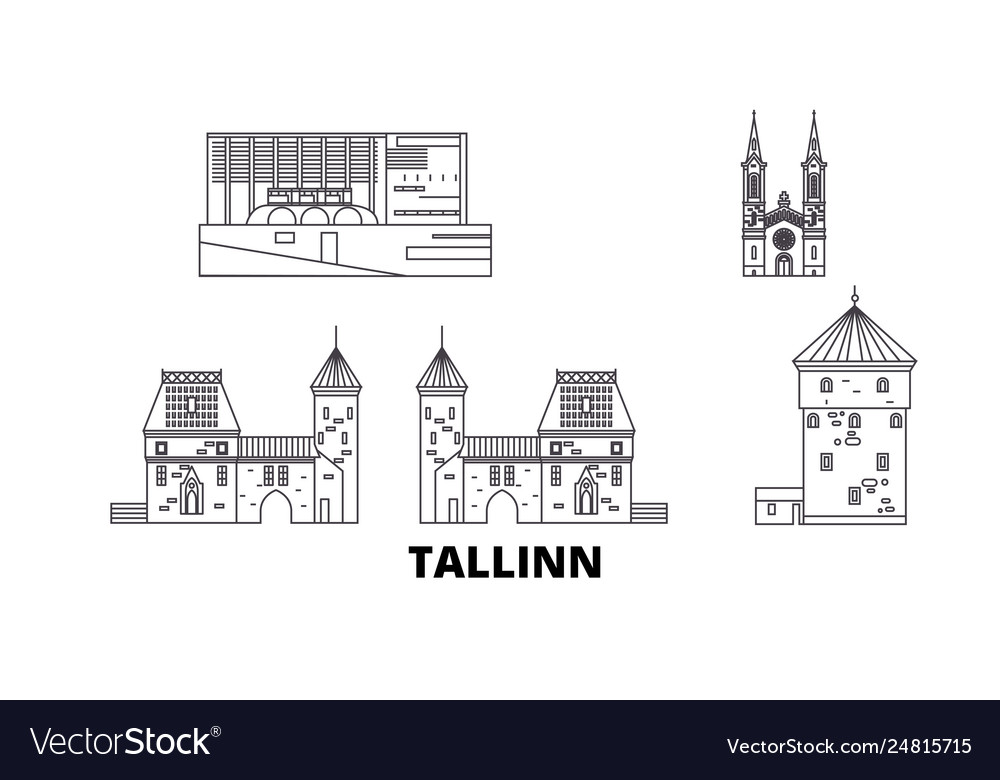 Estonia tallinn line travel skyline set