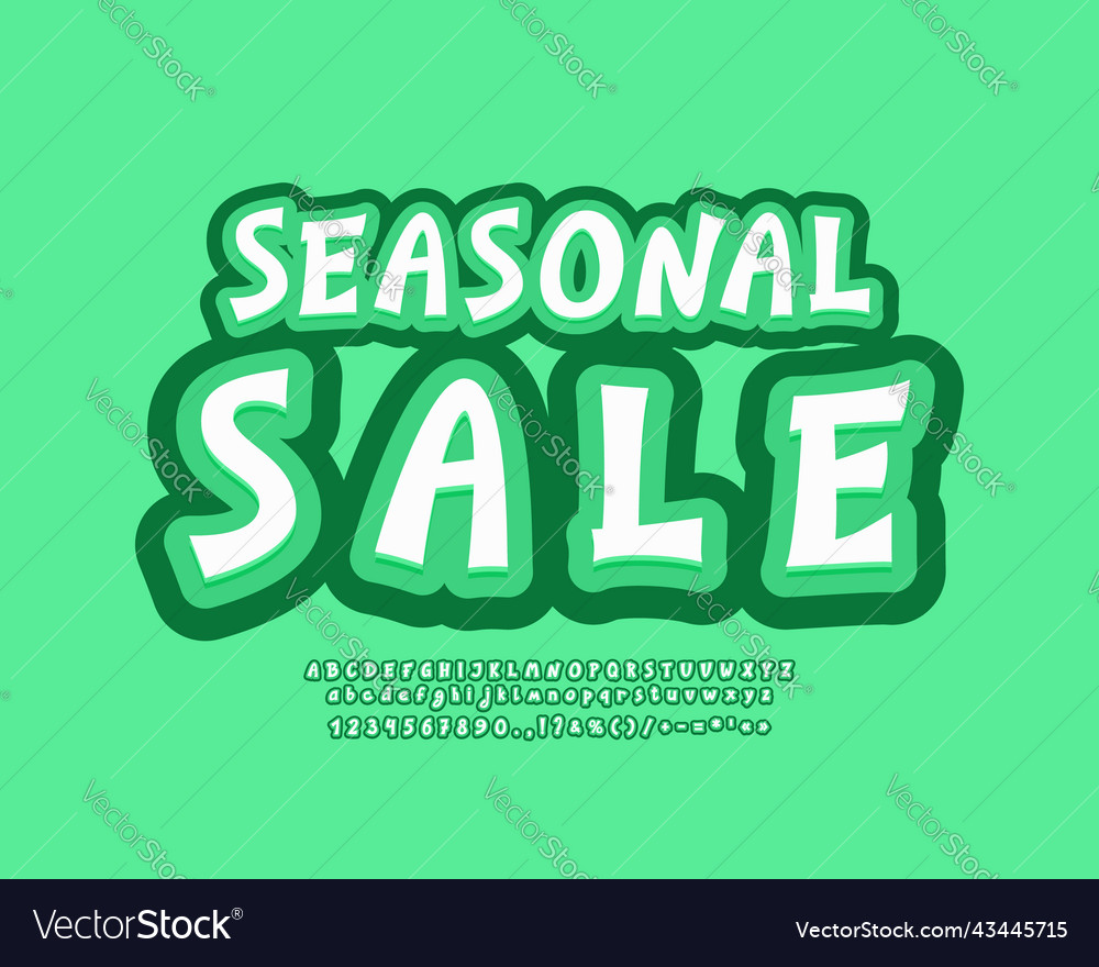 Green poster seasonal sale with cartoon playful