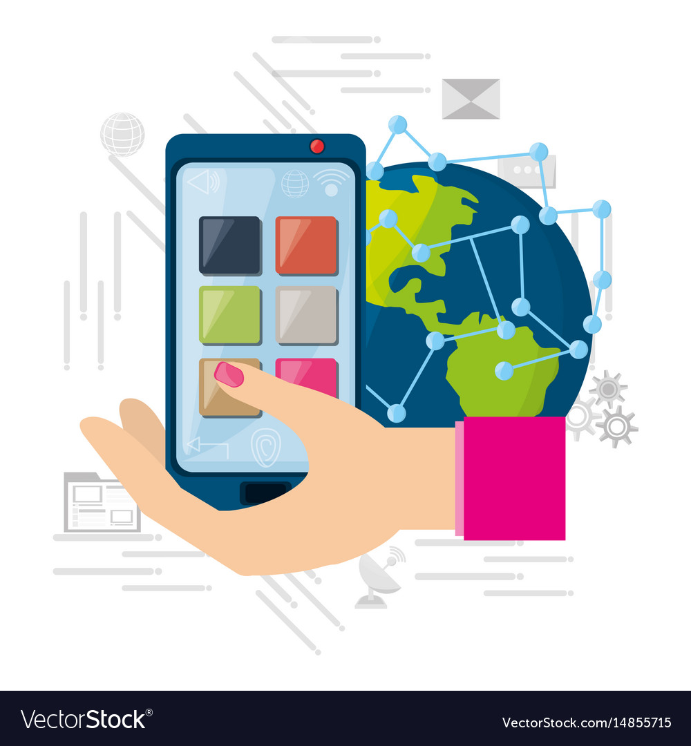 Hand using smartphone connected internet around