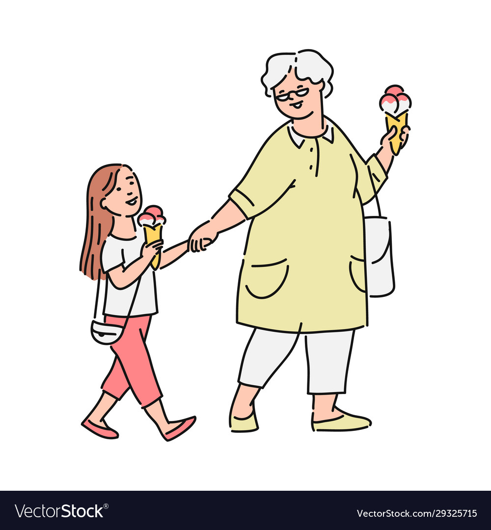 Kleines Mädchen und ihre Großmutter essen Eiscreme