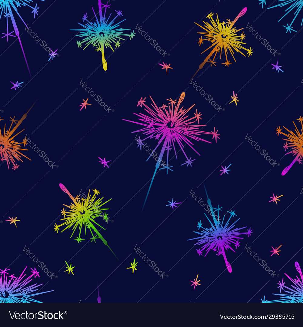 Seamless pattern sparklers on dark background
