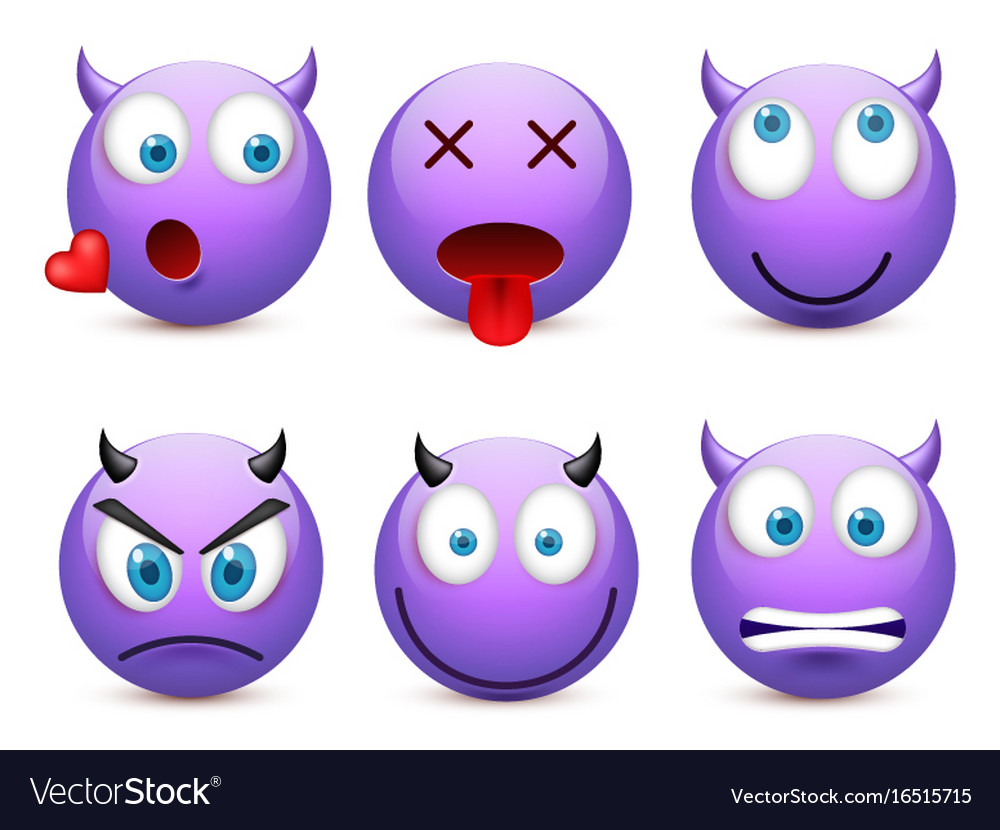 Smiley with blue eyesemoticon set violet face Vector Image