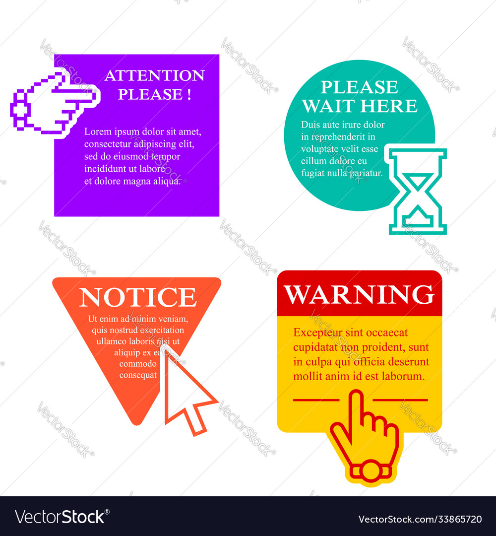 Attention please wait here notice and warning vector image Attention please wait here notice and warning