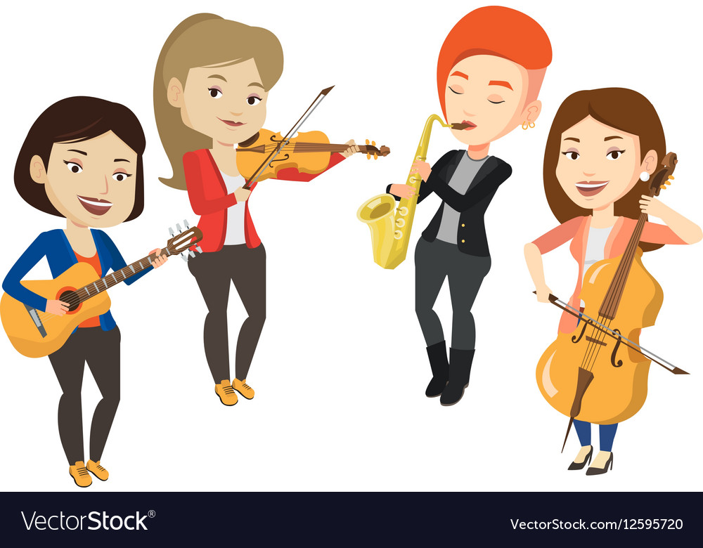 Band of musicians playing on musical instruments Vector Image