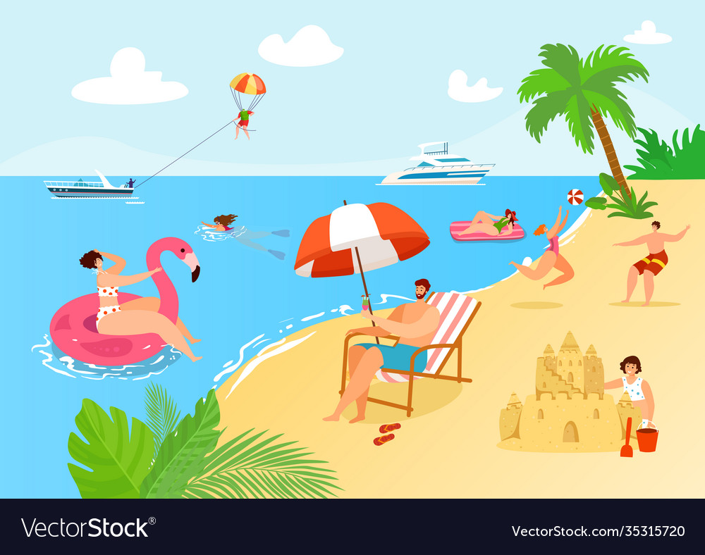 Beach summer vacation flat Royalty Free Vector Image