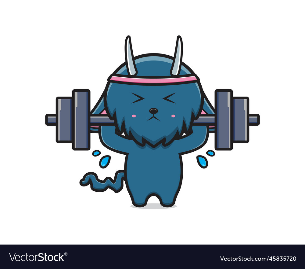 Cute monster do weight lifting cartoon icon