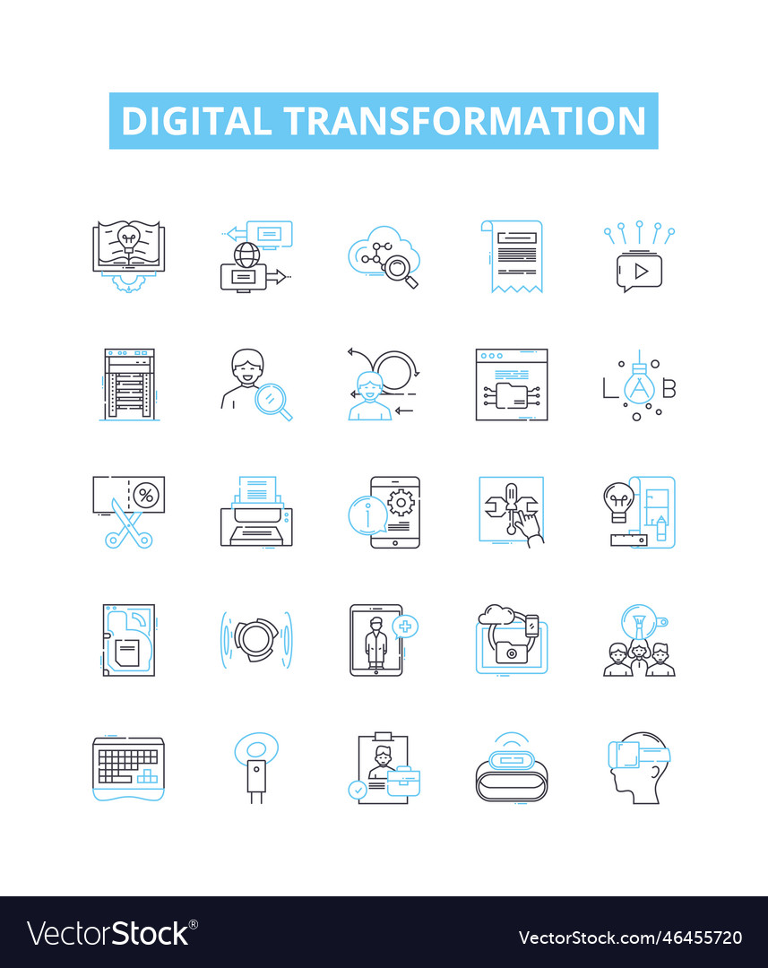 Digital transformation line icons set vector image Digital transformation line icons set