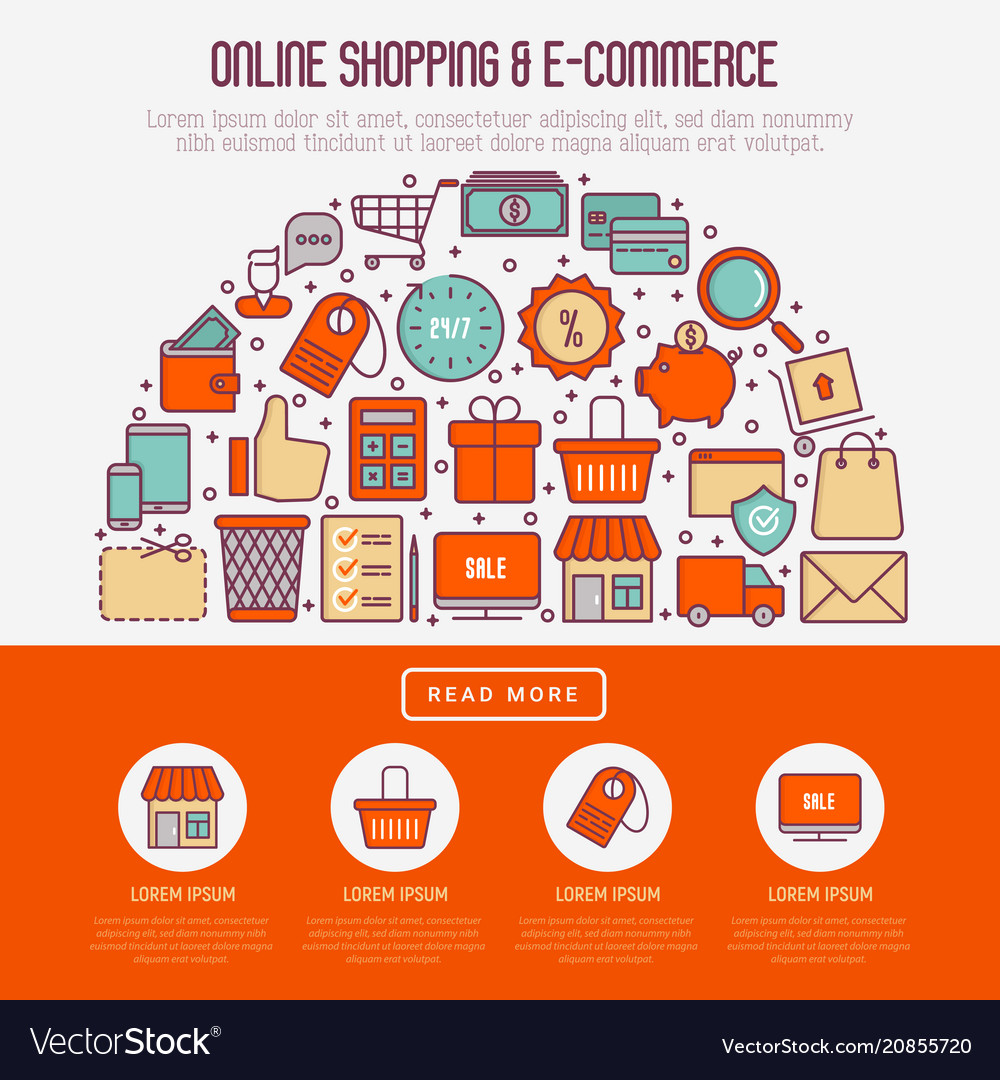 E-commerce shopping concept in half circle