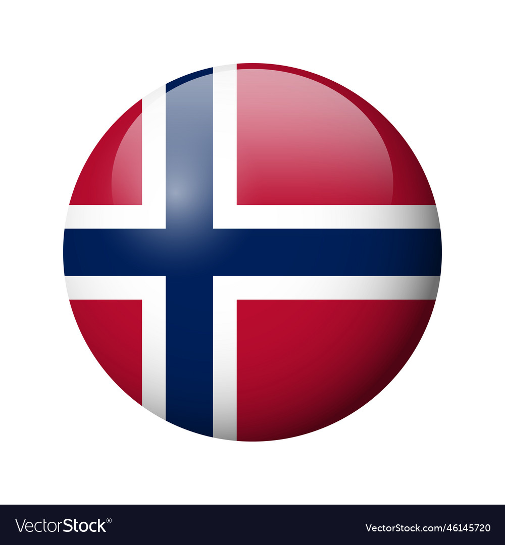 Glossy circle badge flag of norway Royalty Free Vector Image