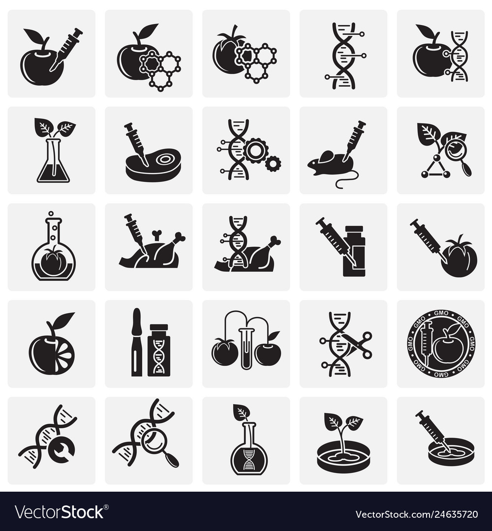 Gmo icons set on squares background for graphic Vector Image