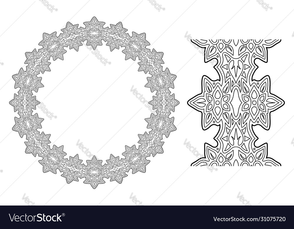 Line art for coloring book with floral wreath