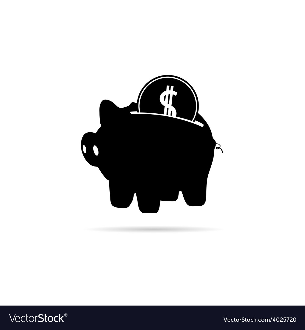 Piggy bank with coin black