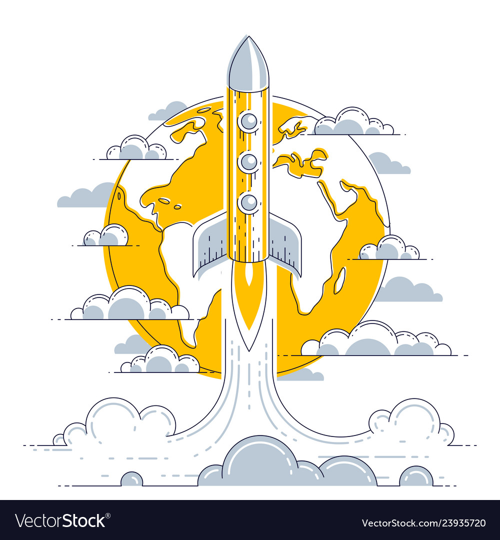 Raketenstart in unentdeckten Raum mit Planet