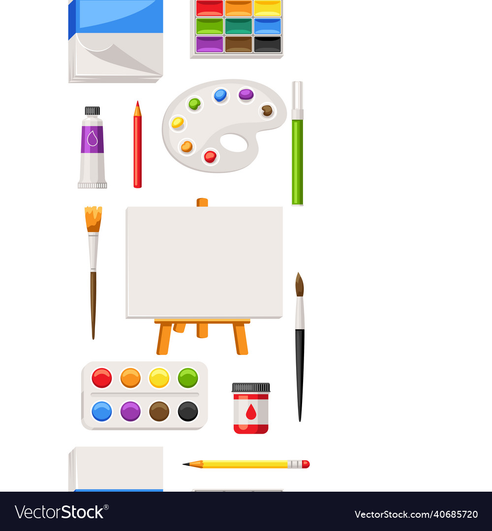 Seamless pattern with painter tools and materials vector image Seamless pattern with painter tools and materials