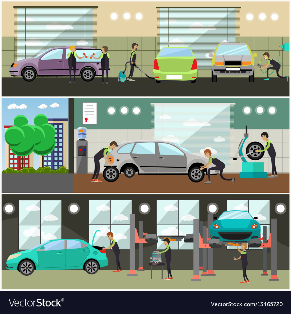Set of car service auto repair concept vector image Set of car service auto repair concept