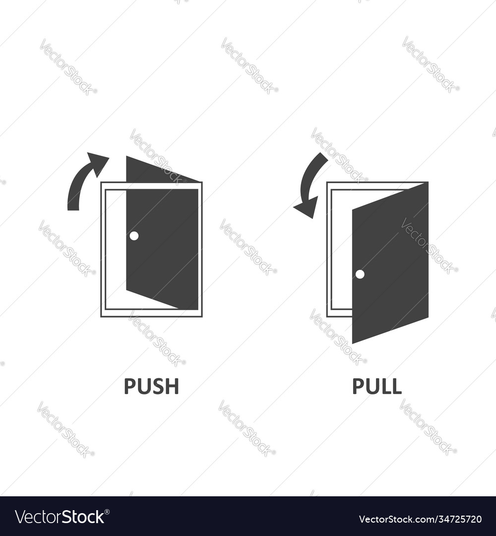 Set open door push icon and pull Royalty Free Vector Image
