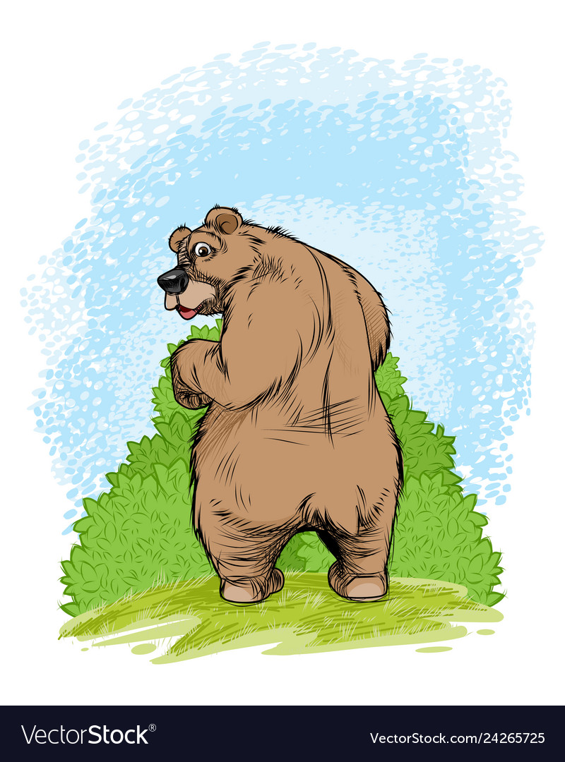 Near bear. Медвежонок возле куста. Медведь повернулся. Медведь повернулся спиной. Медведь рядом рисунок.
