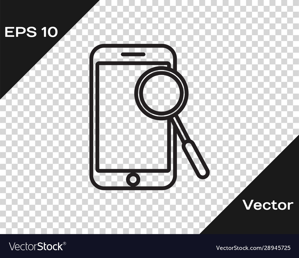 Black line mobile phone diagnostics icon isolated