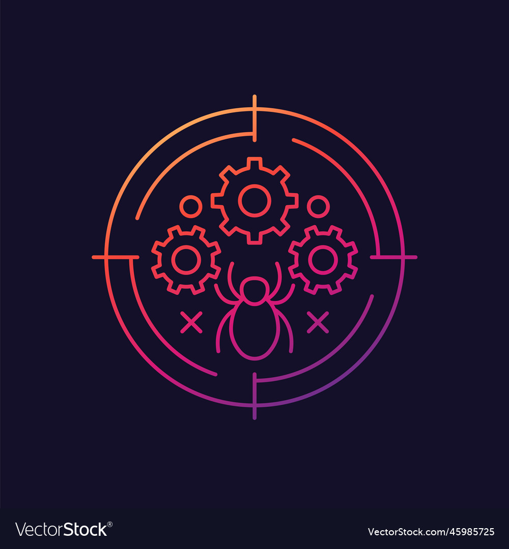 Debugging and testing line icon with a bug