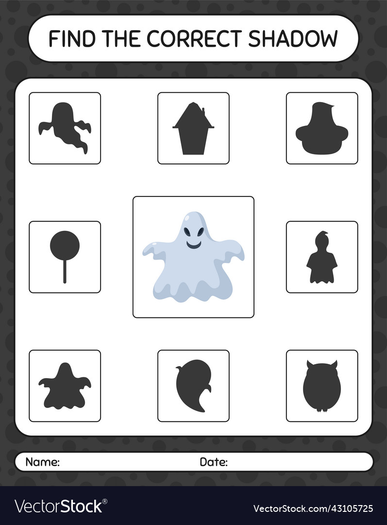 Find the correct shadows game with ghost vector image Find the correct shadows game with ghost