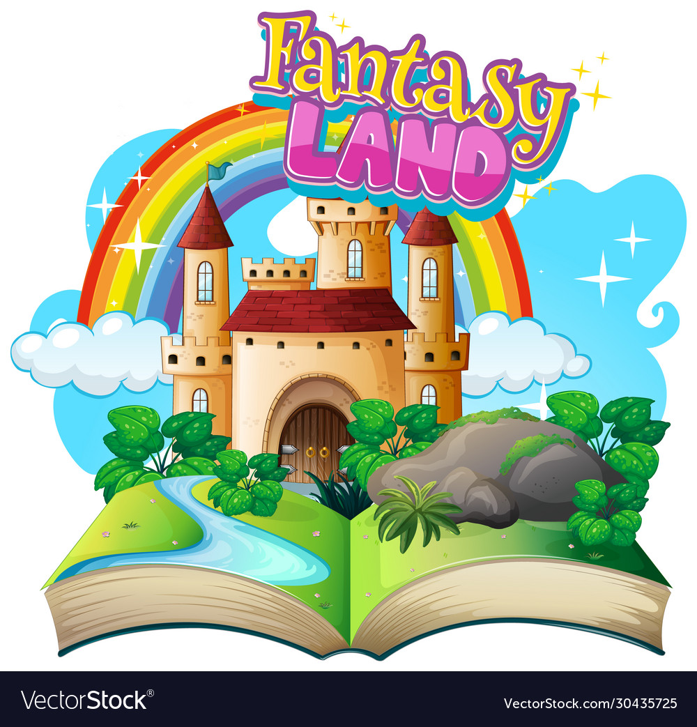 Font design for word fantasy land with castle Vector Image