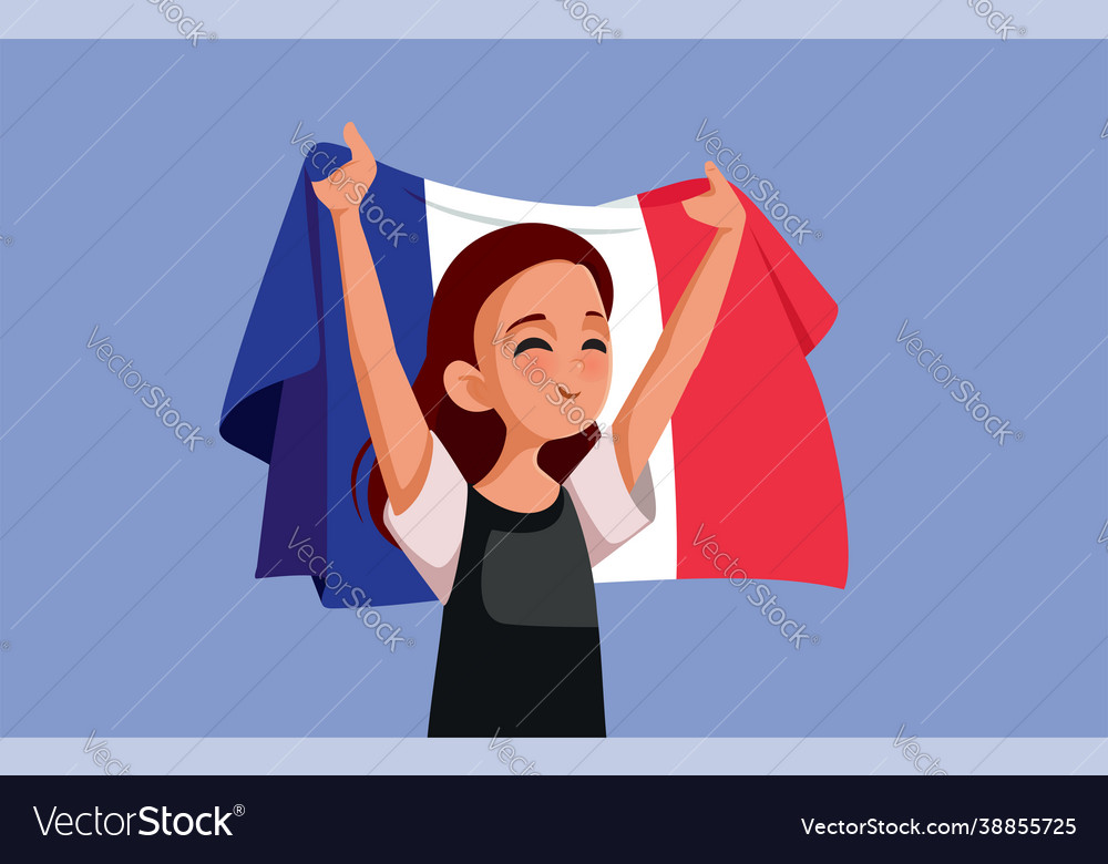 French woman holding national flag cartoon Vector Image