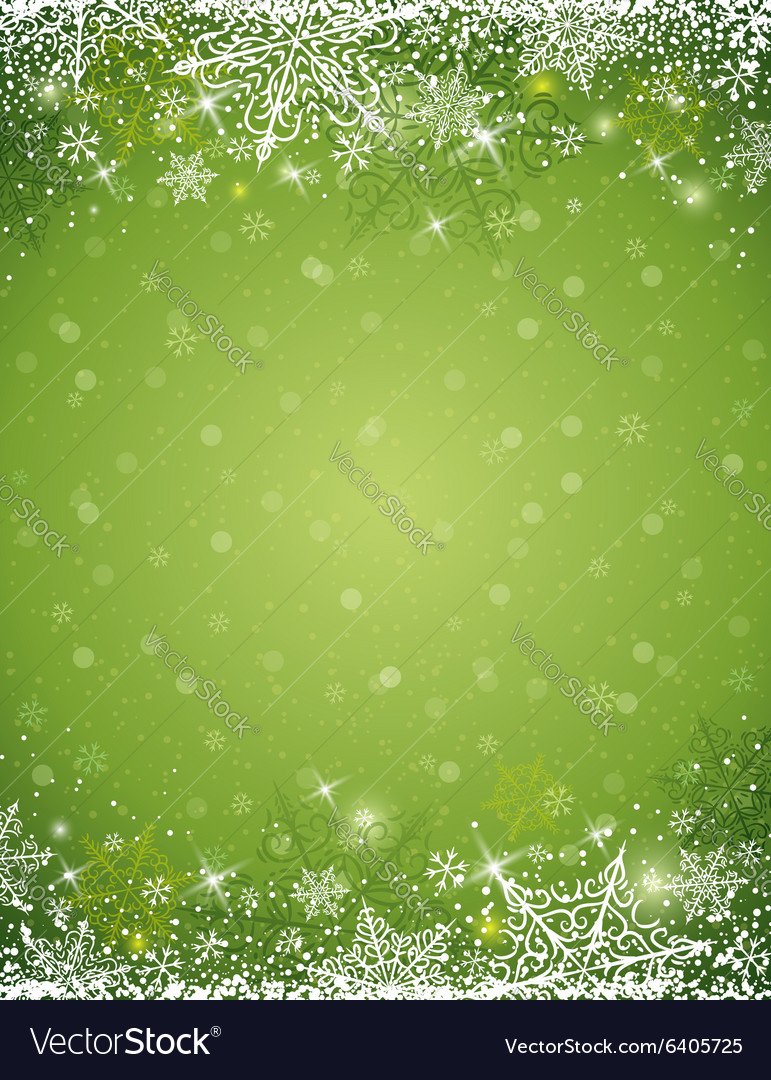 Green background with frame of snowflakes Vector Image