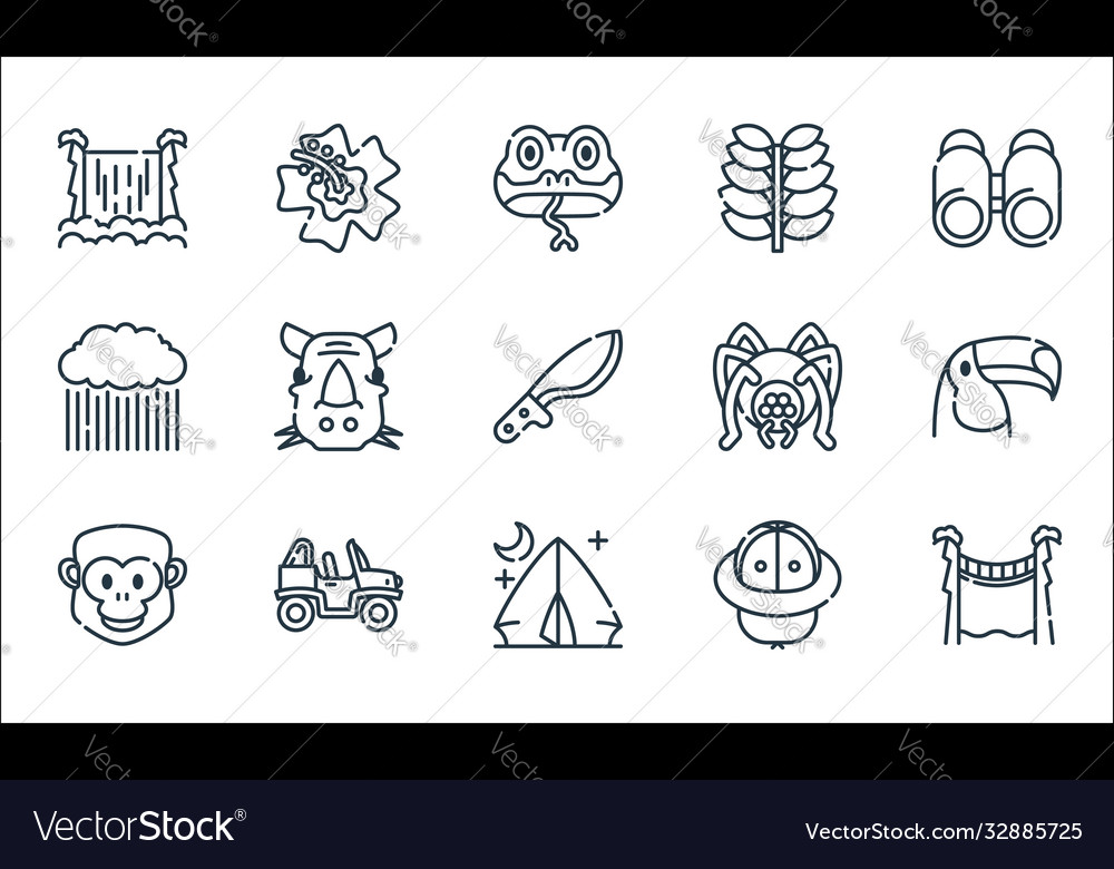 Jungle line icons linear set quality