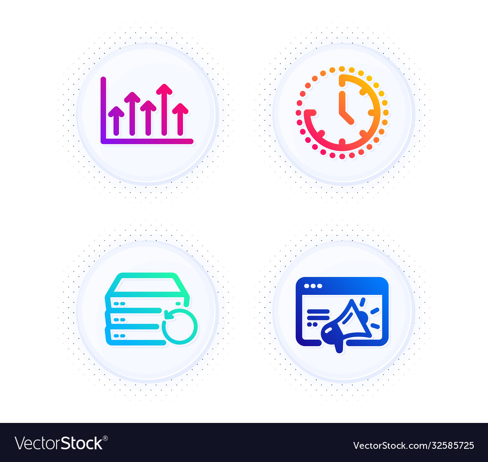 Recovery server growth chart and time icons set