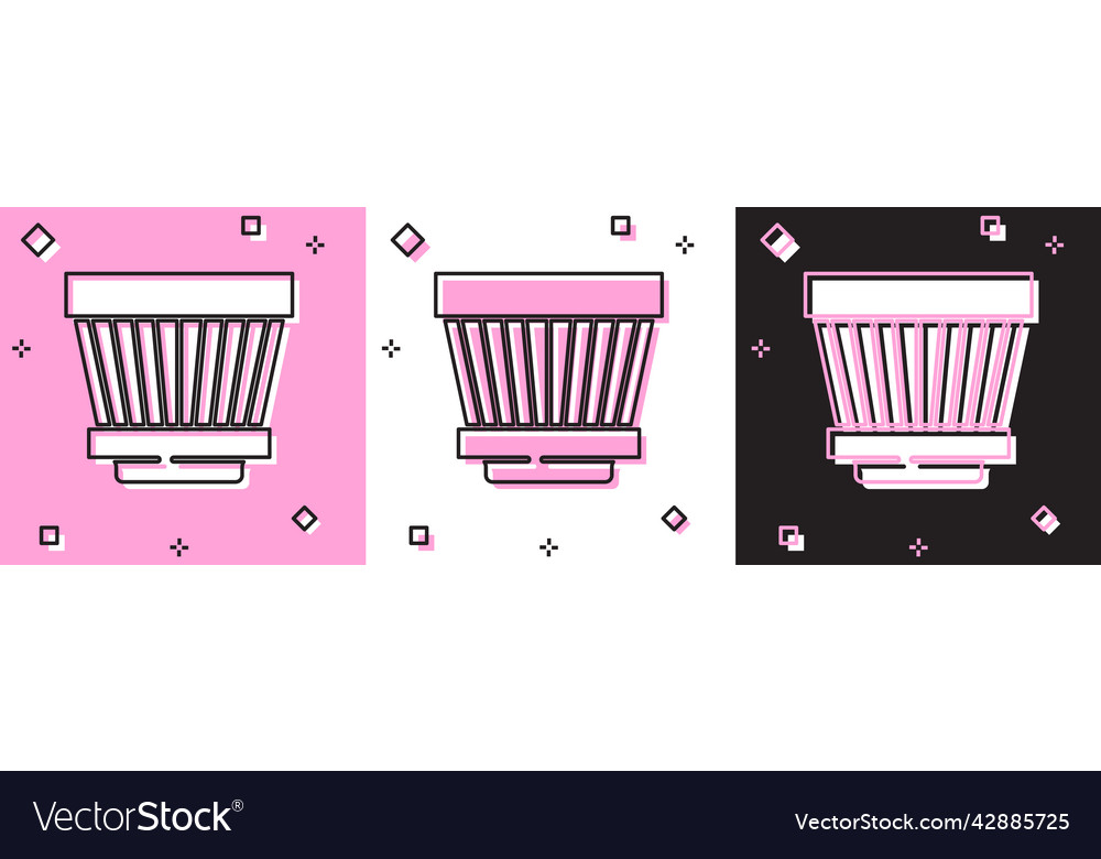 Set car air filter icon isolated on pink and white