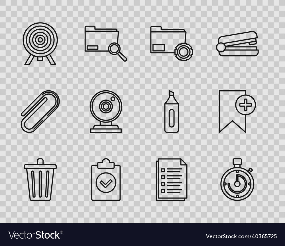 Set line trash can briefcase folder settings vector image Set line trash can briefcase folder settings