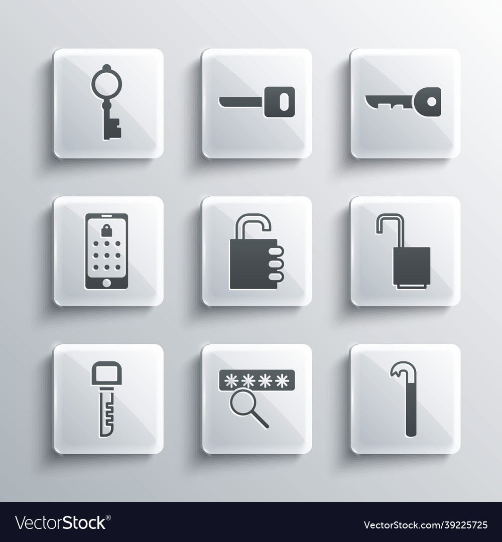 Set password protection crowbar open padlock Vector Image Set password protection crowbar open padlock