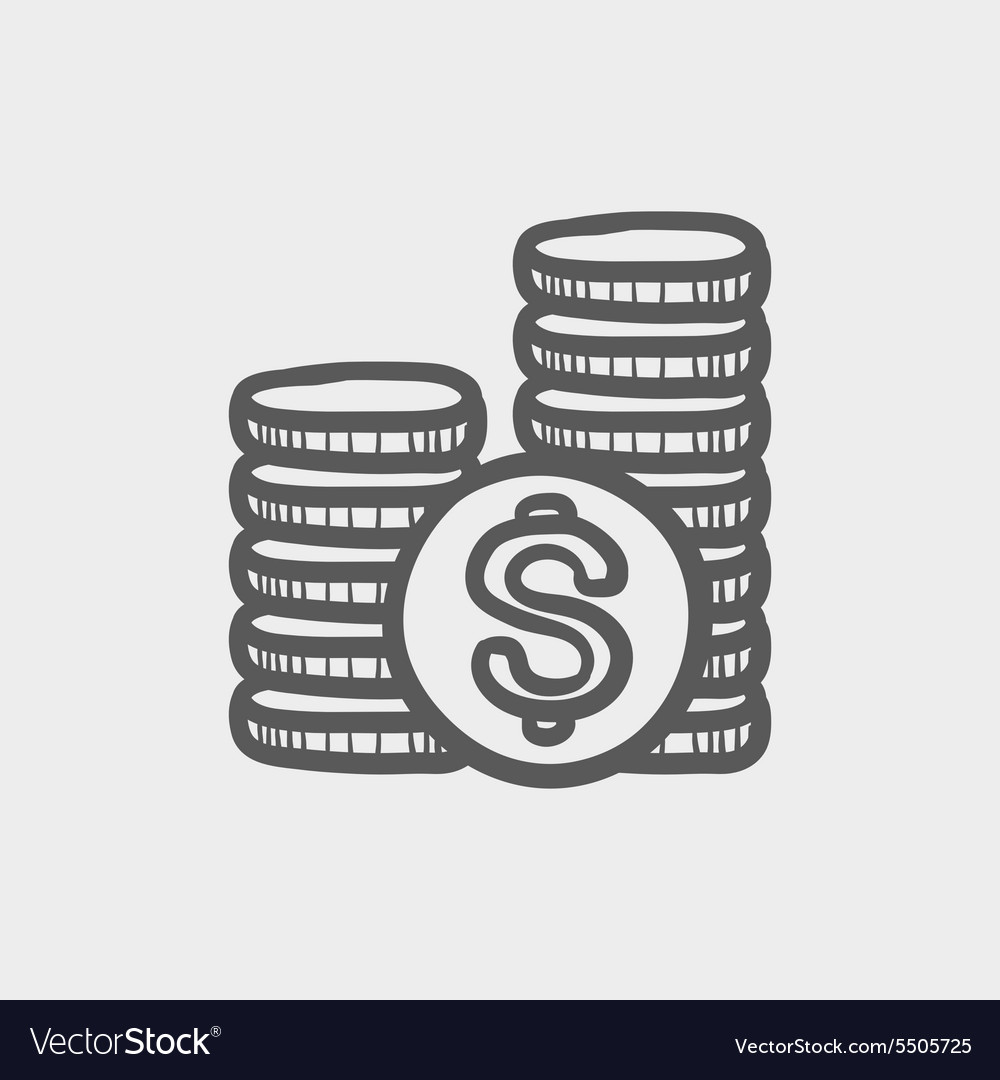 Stack of dollar coin sketch icon