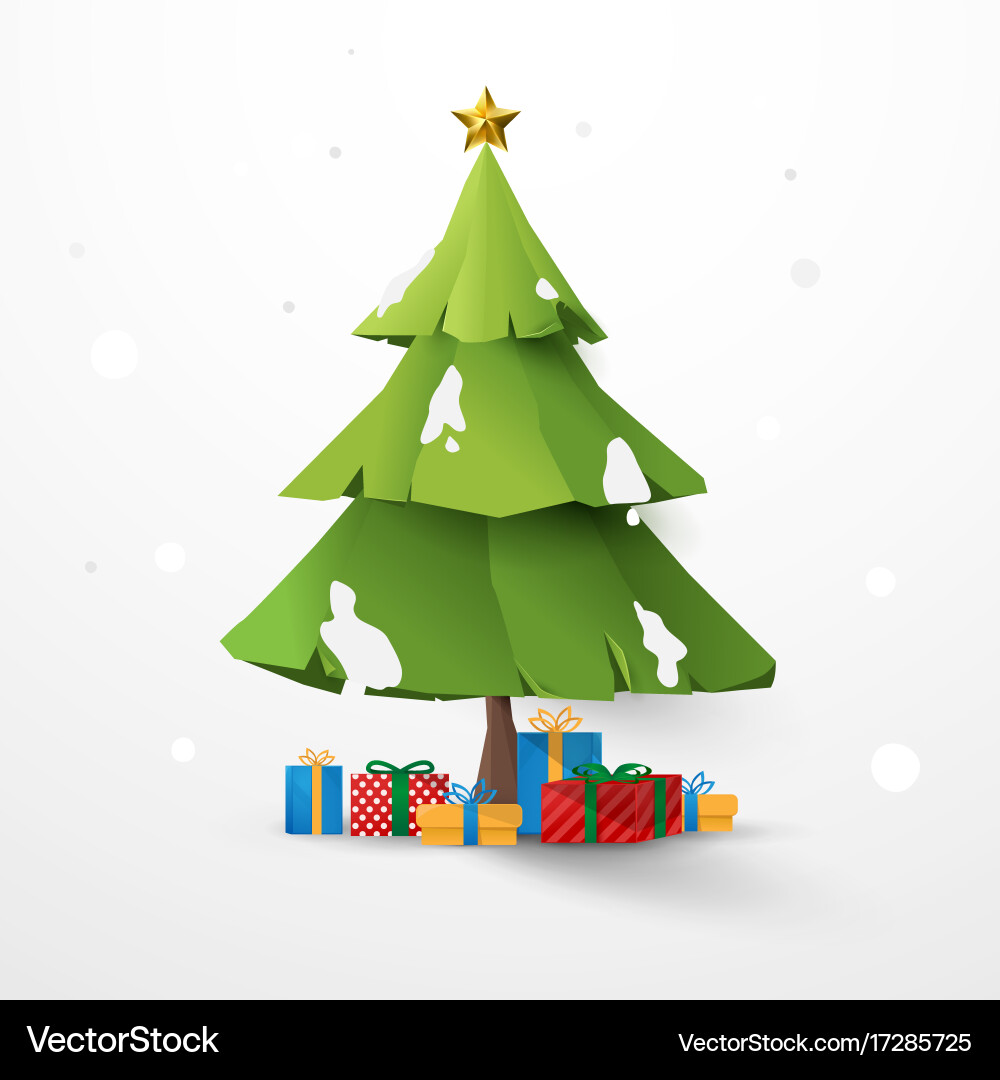 Star decoration and christmas tree with gift Vector Image