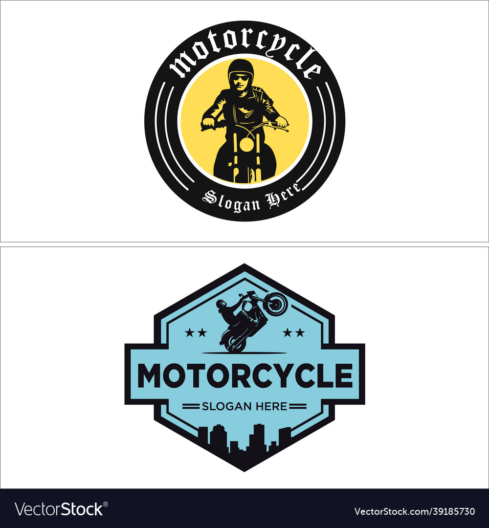 Badge riders motorcycle and skyline logo design Vector Image