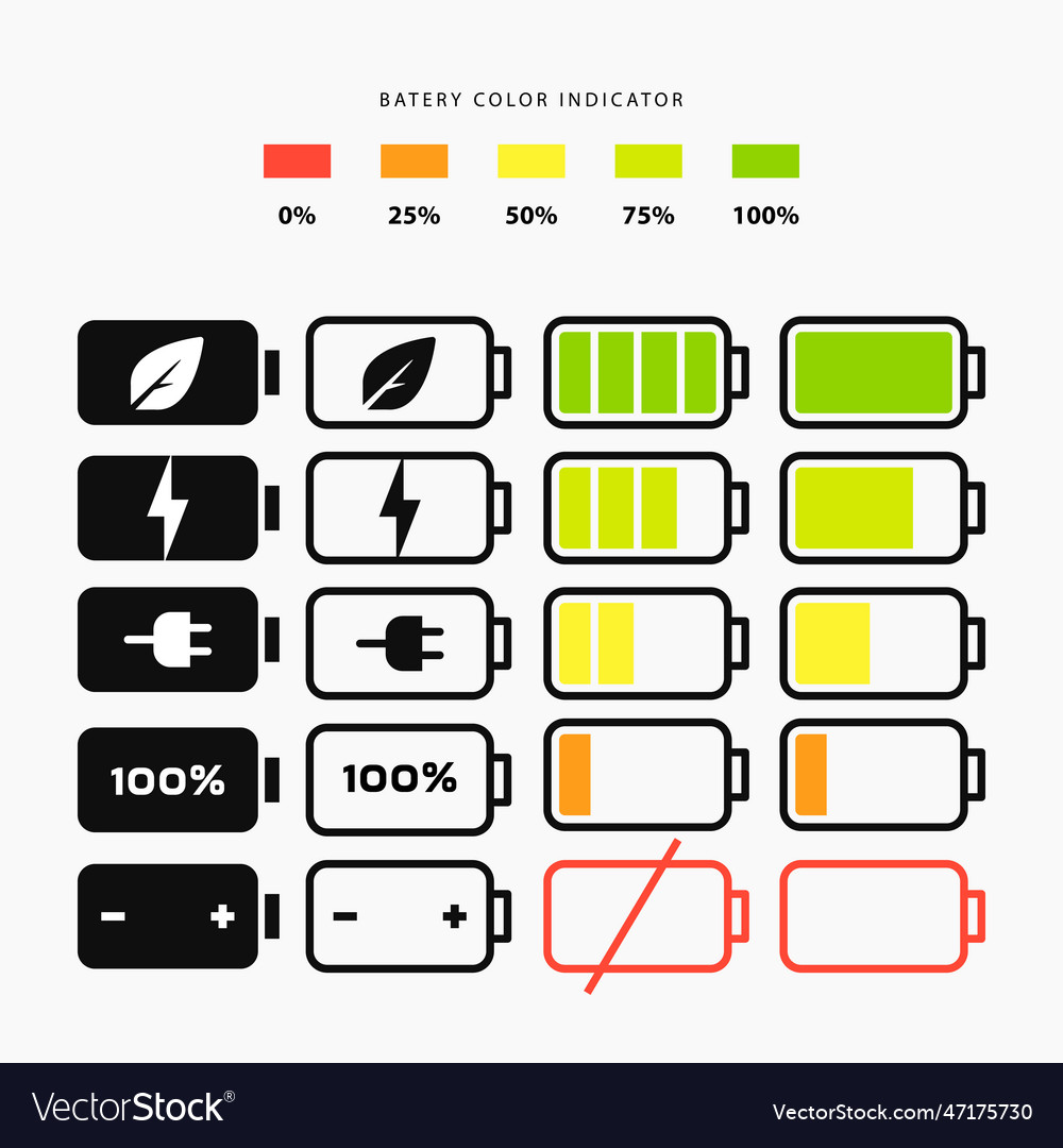Battery icon set flat design suitable for user vector image Battery icon set flat design suitable for user
