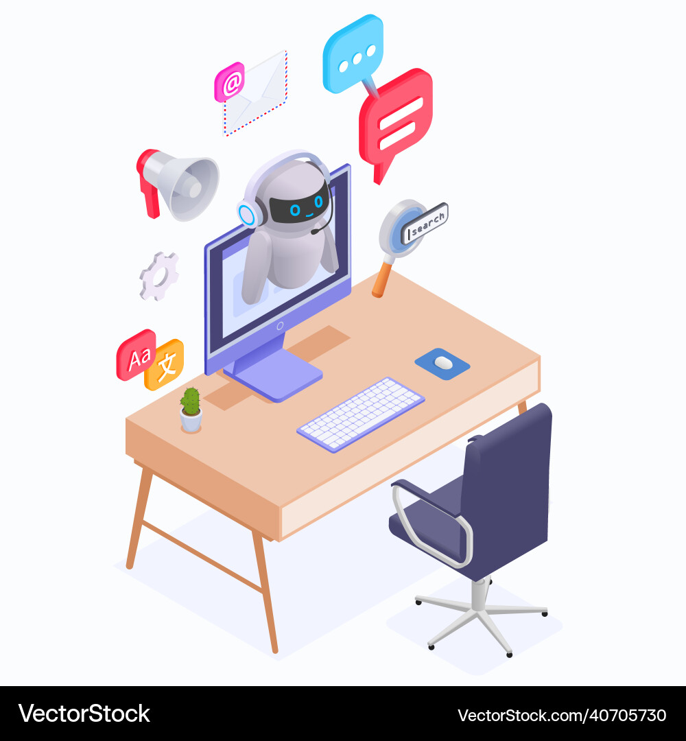 Chatbot messenger isometric concept Royalty Free Vector