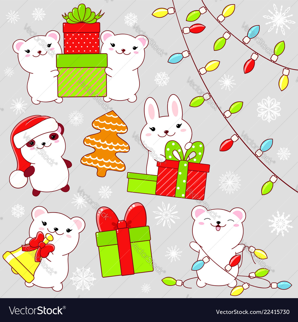Cute Kawaii Christmas Party Icons