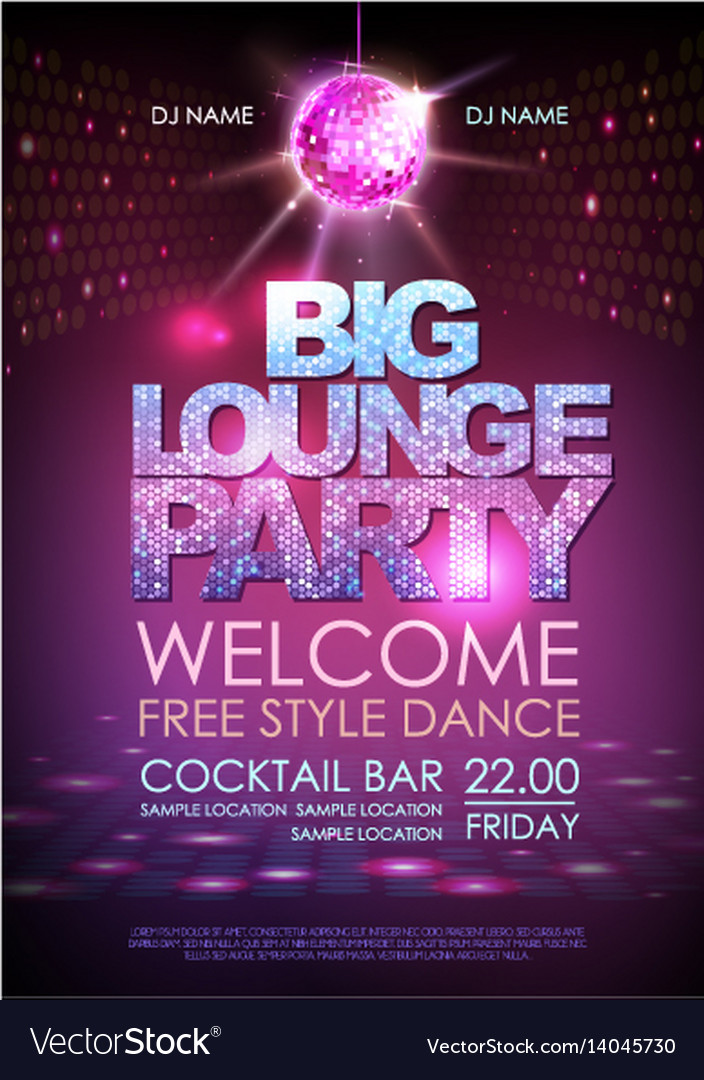 Disco ball background poster big lounge party Vector Image