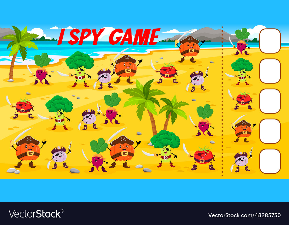 I spy game cartoon vegetable pirates or corsairs vector image I spy game cartoon vegetable pirates or corsairs
