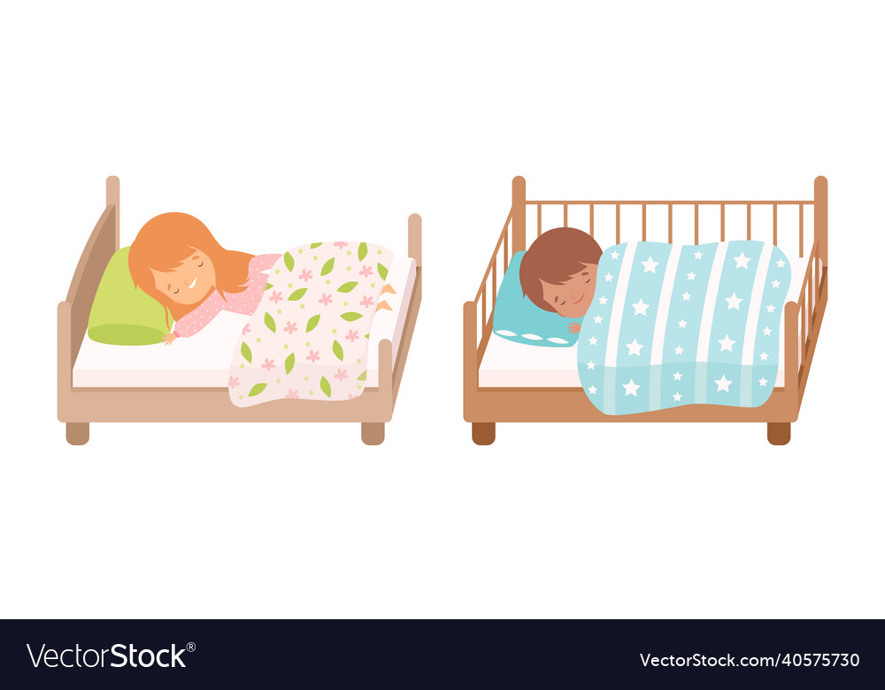 Little boy and girl sleeping sweetly on soft