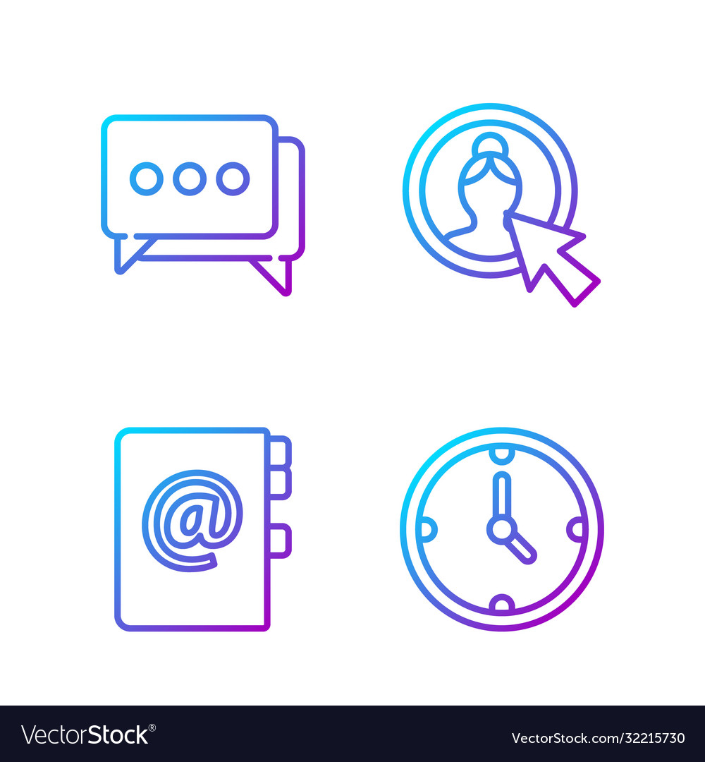 Set line clock address book speech bubble chat vector image Set line clock address book speech bubble chat